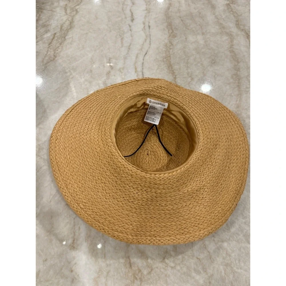 Giani Bernini Women s Woven Wide Brim Sun Hat with Logo Ribbon; Tan; One Size
